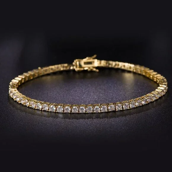 Elegant 18K Gold Plated Tennis Bracelet with 3.0 Carat Cubic Zirconia - 7.5 Inch - Picture 5 of 8